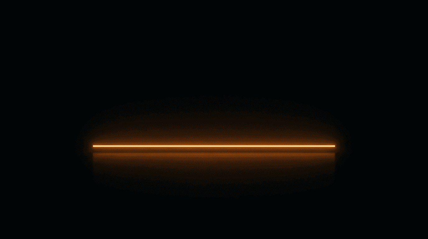 A single warm amber light seam suspended in pure darkness