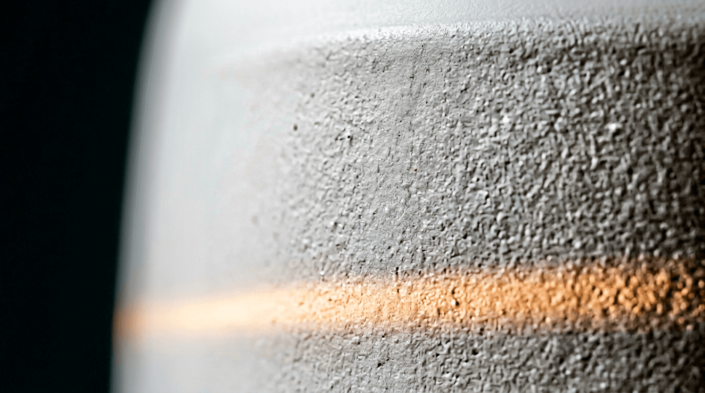Macro detail of a matte white surface lit by a single warm grazing light